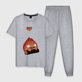 Мужская пижама хлопок с принтом Кальцифер сердце в Петрозаводске, 100% хлопок | брюки и футболка прямого кроя, без карманов, на брюках мягкая резинка на поясе и по низу штанин
 | 