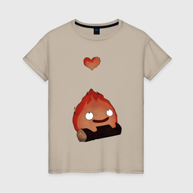 Женская футболка хлопок с принтом Кальцифер сердце , 100% хлопок | прямой крой, круглый вырез горловины, длина до линии бедер, слегка спущенное плечо | 