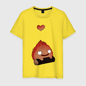 Мужская футболка хлопок с принтом Кальцифер сердце в Екатеринбурге, 100% хлопок | прямой крой, круглый вырез горловины, длина до линии бедер, слегка спущенное плечо. | 