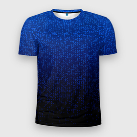 Мужская футболка 3D Slim с принтом Градиент мелкая  мозаика сине чёрный , 100% полиэстер с улучшенными характеристиками | приталенный силуэт, круглая горловина, широкие плечи, сужается к линии бедра | 