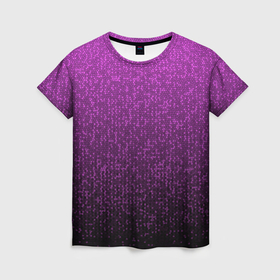 Женская футболка 3D с принтом Чёрно сиреневый градиент мелкая мозаика в Белгороде, 100% полиэфир ( синтетическое хлопкоподобное полотно) | прямой крой, круглый вырез горловины, длина до линии бедер | 