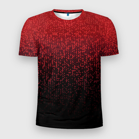 Мужская футболка 3D Slim с принтом Градиент мозаика красно чёрный в Санкт-Петербурге, 100% полиэстер с улучшенными характеристиками | приталенный силуэт, круглая горловина, широкие плечи, сужается к линии бедра | 