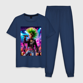 Мужская пижама хлопок с принтом Барби панк певица   нейросеть , 100% хлопок | брюки и футболка прямого кроя, без карманов, на брюках мягкая резинка на поясе и по низу штанин
 | 
