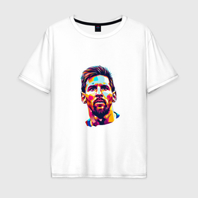 Мужская футболка хлопок Oversize с принтом Лионель Месси футболист в Белгороде, 100% хлопок | свободный крой, круглый ворот, “спинка” длиннее передней части | 
