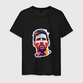 Мужская футболка хлопок с принтом Лионель Месси футболист в Тюмени, 100% хлопок | прямой крой, круглый вырез горловины, длина до линии бедер, слегка спущенное плечо. | 