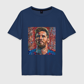 Мужская футболка хлопок Oversize с принтом Футболист Лионель Месси в Белгороде, 100% хлопок | свободный крой, круглый ворот, “спинка” длиннее передней части | 