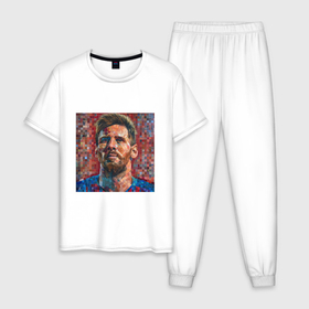 Мужская пижама хлопок с принтом Футболист Лионель Месси в Петрозаводске, 100% хлопок | брюки и футболка прямого кроя, без карманов, на брюках мягкая резинка на поясе и по низу штанин
 | 
