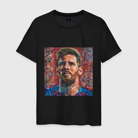 Мужская футболка хлопок с принтом Футболист Лионель Месси в Петрозаводске, 100% хлопок | прямой крой, круглый вырез горловины, длина до линии бедер, слегка спущенное плечо. | 