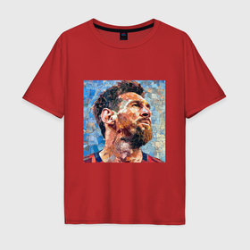Мужская футболка хлопок Oversize с принтом Портрет  Леонель Месси , 100% хлопок | свободный крой, круглый ворот, “спинка” длиннее передней части | 