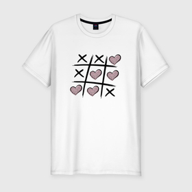 Мужская футболка хлопок Slim с принтом Любовь   игра крестики сердечки в Белгороде, 92% хлопок, 8% лайкра | приталенный силуэт, круглый вырез ворота, длина до линии бедра, короткий рукав | 