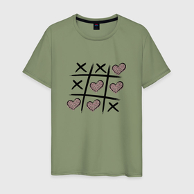 Мужская футболка хлопок с принтом Любовь   игра крестики сердечки в Екатеринбурге, 100% хлопок | прямой крой, круглый вырез горловины, длина до линии бедер, слегка спущенное плечо. | 
