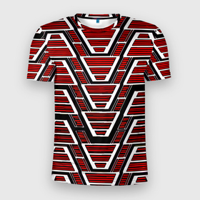 Мужская футболка 3D Slim с принтом Техно броня красная в Екатеринбурге, 100% полиэстер с улучшенными характеристиками | приталенный силуэт, круглая горловина, широкие плечи, сужается к линии бедра | 
