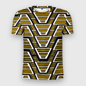Мужская футболка 3D Slim с принтом Техно броня жёлтая в Екатеринбурге, 100% полиэстер с улучшенными характеристиками | приталенный силуэт, круглая горловина, широкие плечи, сужается к линии бедра | 