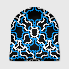 Шапка 3D с принтом Сине белые полосы на чёрном фоне в Курске, 100% полиэстер | универсальный размер, печать по всей поверхности изделия | 
