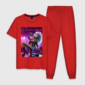 Мужская пижама хлопок с принтом Барби поёт панк рок в Белгороде, 100% хлопок | брюки и футболка прямого кроя, без карманов, на брюках мягкая резинка на поясе и по низу штанин
 | Тематика изображения на принте: 