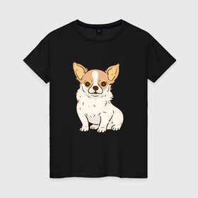 Женская футболка хлопок с принтом Чихуахуа   маленький пес в Белгороде, 100% хлопок | прямой крой, круглый вырез горловины, длина до линии бедер, слегка спущенное плечо | 