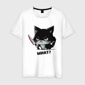 Мужская футболка хлопок с принтом What cat murderous , 100% хлопок | прямой крой, круглый вырез горловины, длина до линии бедер, слегка спущенное плечо. | 