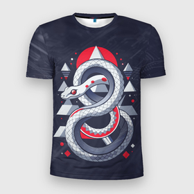 Мужская футболка 3D Slim с принтом Логотип векторной змеи в Кировске, 100% полиэстер с улучшенными характеристиками | приталенный силуэт, круглая горловина, широкие плечи, сужается к линии бедра | 