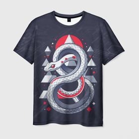 Мужская футболка 3D с принтом Логотип векторной змеи в Кировске, 100% полиэфир | прямой крой, круглый вырез горловины, длина до линии бедер | 