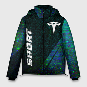 Мужская зимняя куртка 3D с принтом Tesla sport glitch blue в Екатеринбурге, верх — 100% полиэстер; подкладка — 100% полиэстер; утеплитель — 100% полиэстер | длина ниже бедра, свободный силуэт Оверсайз. Есть воротник-стойка, отстегивающийся капюшон и ветрозащитная планка. 

Боковые карманы с листочкой на кнопках и внутренний карман на молнии. | 