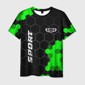 Мужская футболка 3D с принтом Geely green sport hexagon , 100% полиэфир | прямой крой, круглый вырез горловины, длина до линии бедер | Тематика изображения на принте: 