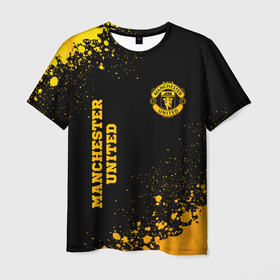Мужская футболка 3D с принтом Manchester United   gold gradient вертикально в Тюмени, 100% полиэфир | прямой крой, круглый вырез горловины, длина до линии бедер | Тематика изображения на принте: 