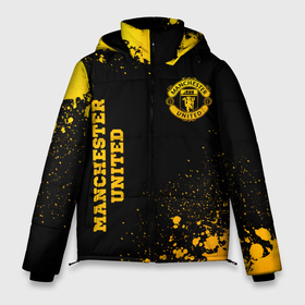 Мужская зимняя куртка 3D с принтом Manchester United   gold gradient вертикально в Тюмени, верх — 100% полиэстер; подкладка — 100% полиэстер; утеплитель — 100% полиэстер | длина ниже бедра, свободный силуэт Оверсайз. Есть воротник-стойка, отстегивающийся капюшон и ветрозащитная планка. 

Боковые карманы с листочкой на кнопках и внутренний карман на молнии. | Тематика изображения на принте: 