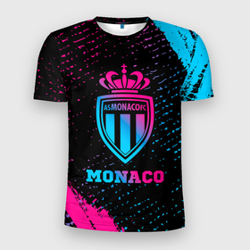 Мужская футболка 3D Slim с принтом Monaco   neon gradient в Санкт-Петербурге, 100% полиэстер с улучшенными характеристиками | приталенный силуэт, круглая горловина, широкие плечи, сужается к линии бедра | Тематика изображения на принте: 