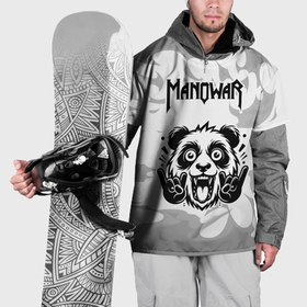 Накидка на куртку 3D с принтом Manowar рок панда на светлом фоне в Тюмени, 100% полиэстер |  | 