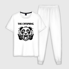 Мужская пижама хлопок с принтом The Offspring   rock panda в Кировске, 100% хлопок | брюки и футболка прямого кроя, без карманов, на брюках мягкая резинка на поясе и по низу штанин
 | 