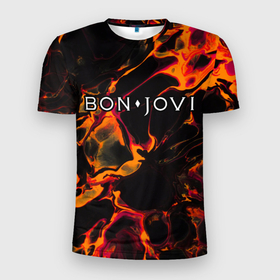 Мужская футболка 3D Slim с принтом Bon Jovi red lava в Курске, 100% полиэстер с улучшенными характеристиками | приталенный силуэт, круглая горловина, широкие плечи, сужается к линии бедра | 