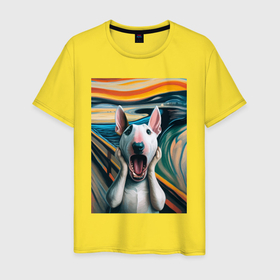 Мужская футболка хлопок с принтом Булли в картине крик   нейросеть в Санкт-Петербурге, 100% хлопок | прямой крой, круглый вырез горловины, длина до линии бедер, слегка спущенное плечо. | 