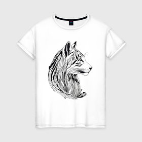Женская футболка хлопок с принтом Линейный арт тигр в Новосибирске, 100% хлопок | прямой крой, круглый вырез горловины, длина до линии бедер, слегка спущенное плечо | 