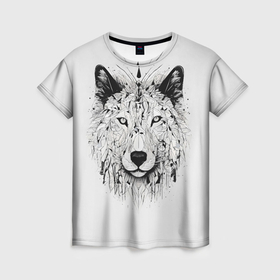 Женская футболка 3D с принтом Фантастический волк в Курске, 100% полиэфир ( синтетическое хлопкоподобное полотно) | прямой крой, круглый вырез горловины, длина до линии бедер | 