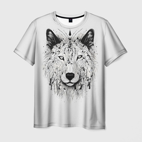 Мужская футболка 3D с принтом Фантастический волк в Курске, 100% полиэфир | прямой крой, круглый вырез горловины, длина до линии бедер | 
