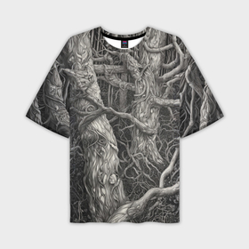 Мужская футболка oversize 3D с принтом Скетч лесной чащи в Екатеринбурге,  |  | 