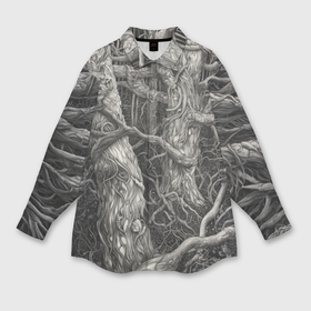 Мужская рубашка oversize 3D с принтом Скетч лесной чащи в Екатеринбурге,  |  | Тематика изображения на принте: 