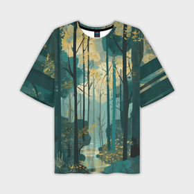 Мужская футболка oversize 3D с принтом Рисунок летнего леса в Новосибирске,  |  | 