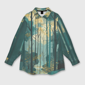 Мужская рубашка oversize 3D с принтом Рисунок летнего леса ,  |  | 