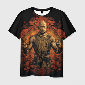 Мужская футболка 3D с принтом Муай тай огненный боец в Курске, 100% полиэфир | прямой крой, круглый вырез горловины, длина до линии бедер | 