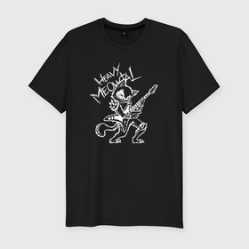 Мужская футболка хлопок Slim с принтом Кот хеви метал в Новосибирске, 92% хлопок, 8% лайкра | приталенный силуэт, круглый вырез ворота, длина до линии бедра, короткий рукав | Тематика изображения на принте: 