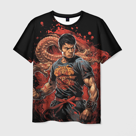 Мужская футболка 3D с принтом Муай Тай боец с драконом в Кировске, 100% полиэфир | прямой крой, круглый вырез горловины, длина до линии бедер | 