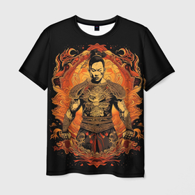 Мужская футболка 3D с принтом Муай Тай боец ретро стиль , 100% полиэфир | прямой крой, круглый вырез горловины, длина до линии бедер | 