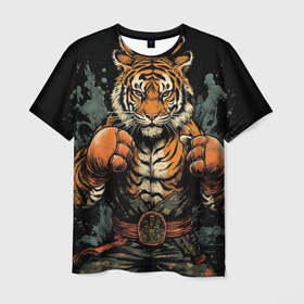 Мужская футболка 3D с принтом Муай Тай тигр  боевые искусства в Кировске, 100% полиэфир | прямой крой, круглый вырез горловины, длина до линии бедер | 