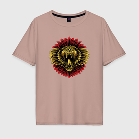 Мужская футболка хлопок Oversize с принтом Lion flower в Екатеринбурге, 100% хлопок | свободный крой, круглый ворот, “спинка” длиннее передней части | 