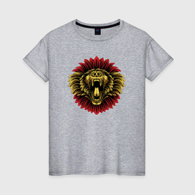 Женская футболка хлопок с принтом Lion flower в Санкт-Петербурге, 100% хлопок | прямой крой, круглый вырез горловины, длина до линии бедер, слегка спущенное плечо | 