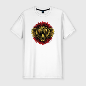 Мужская футболка хлопок Slim с принтом Lion flower в Белгороде, 92% хлопок, 8% лайкра | приталенный силуэт, круглый вырез ворота, длина до линии бедра, короткий рукав | Тематика изображения на принте: 