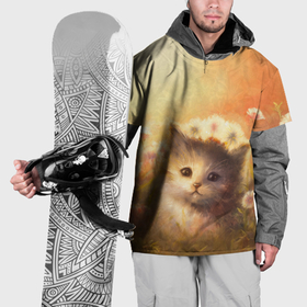 Накидка на куртку 3D с принтом Котёнок в цветочном поле   картина в Тюмени, 100% полиэстер |  | Тематика изображения на принте: 