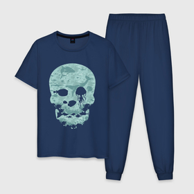 Мужская пижама хлопок с принтом Морской мир в черепе в Белгороде, 100% хлопок | брюки и футболка прямого кроя, без карманов, на брюках мягкая резинка на поясе и по низу штанин
 | 