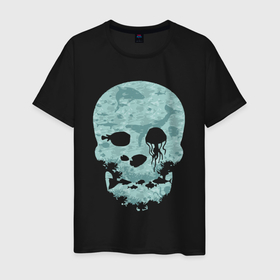 Мужская футболка хлопок с принтом Морской мир в черепе в Курске, 100% хлопок | прямой крой, круглый вырез горловины, длина до линии бедер, слегка спущенное плечо. | 